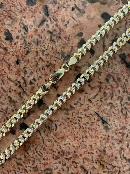 HarlemBling Mens Diamond Cut 5mm Cuban Chain 14k Gold Over Solid 925 Silver Two Tone ITALY