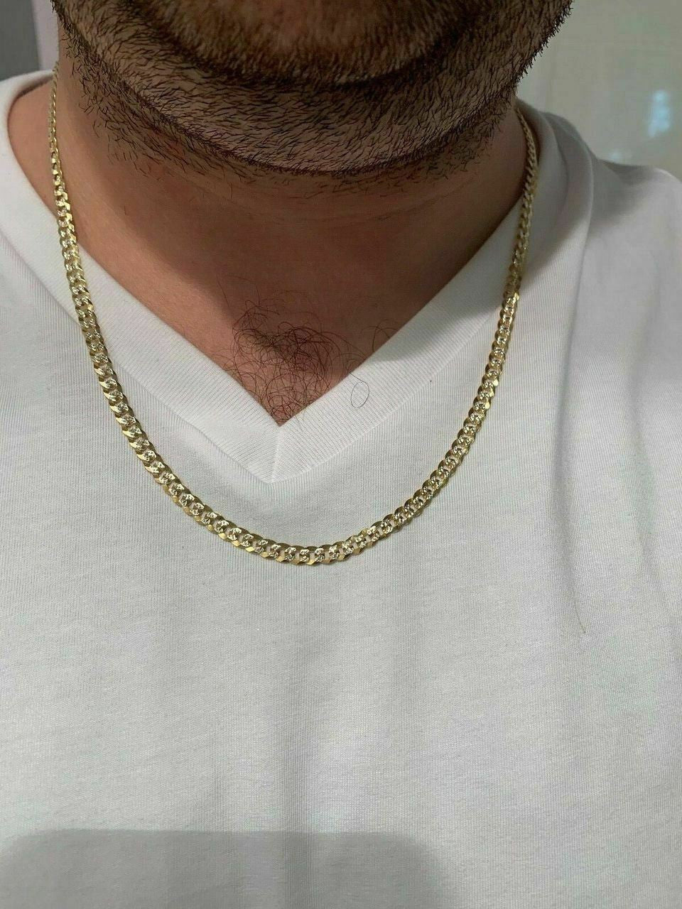 HarlemBling Mens Diamond Cut 5mm Cuban Chain 14k Gold Over Solid 925 Silver Two Tone ITALY