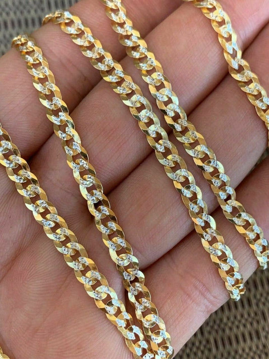 HarlemBling Mens Diamond Cut 5mm Cuban Chain 14k Gold Over Solid 925 Silver Two Tone ITALY