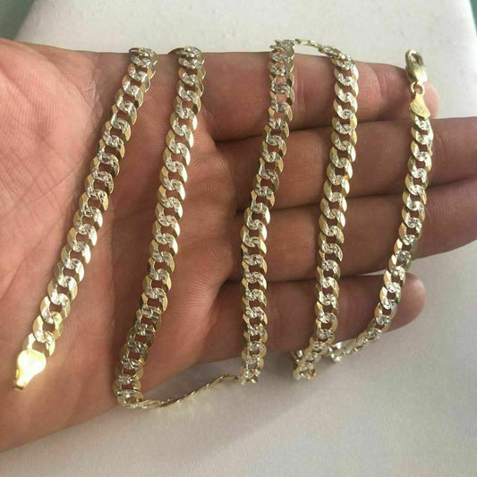 HarlemBling Mens Diamond Cut 6mm Cuban Chain 14k Gold Over Solid 925 Silver Two Tone ITALY