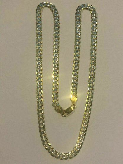 HarlemBling Mens Diamond Cut 6mm Cuban Chain 14k Gold Over Solid 925 Silver Two Tone ITALY