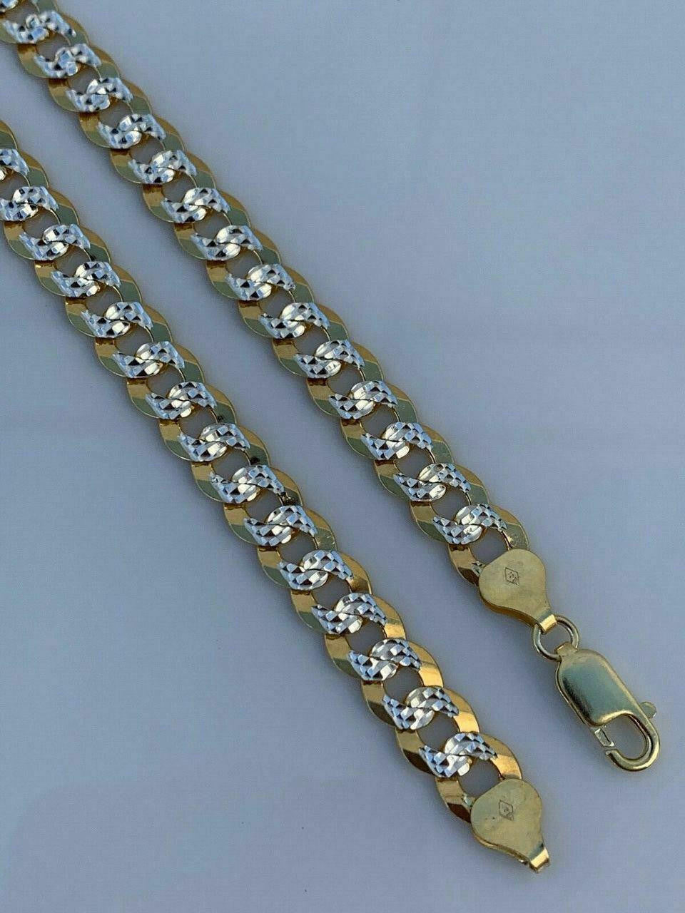 HarlemBling Mens Diamond Cut 8mm Cuban Chain 14k Gold Over Solid 925 Silver Two Tone ITALY