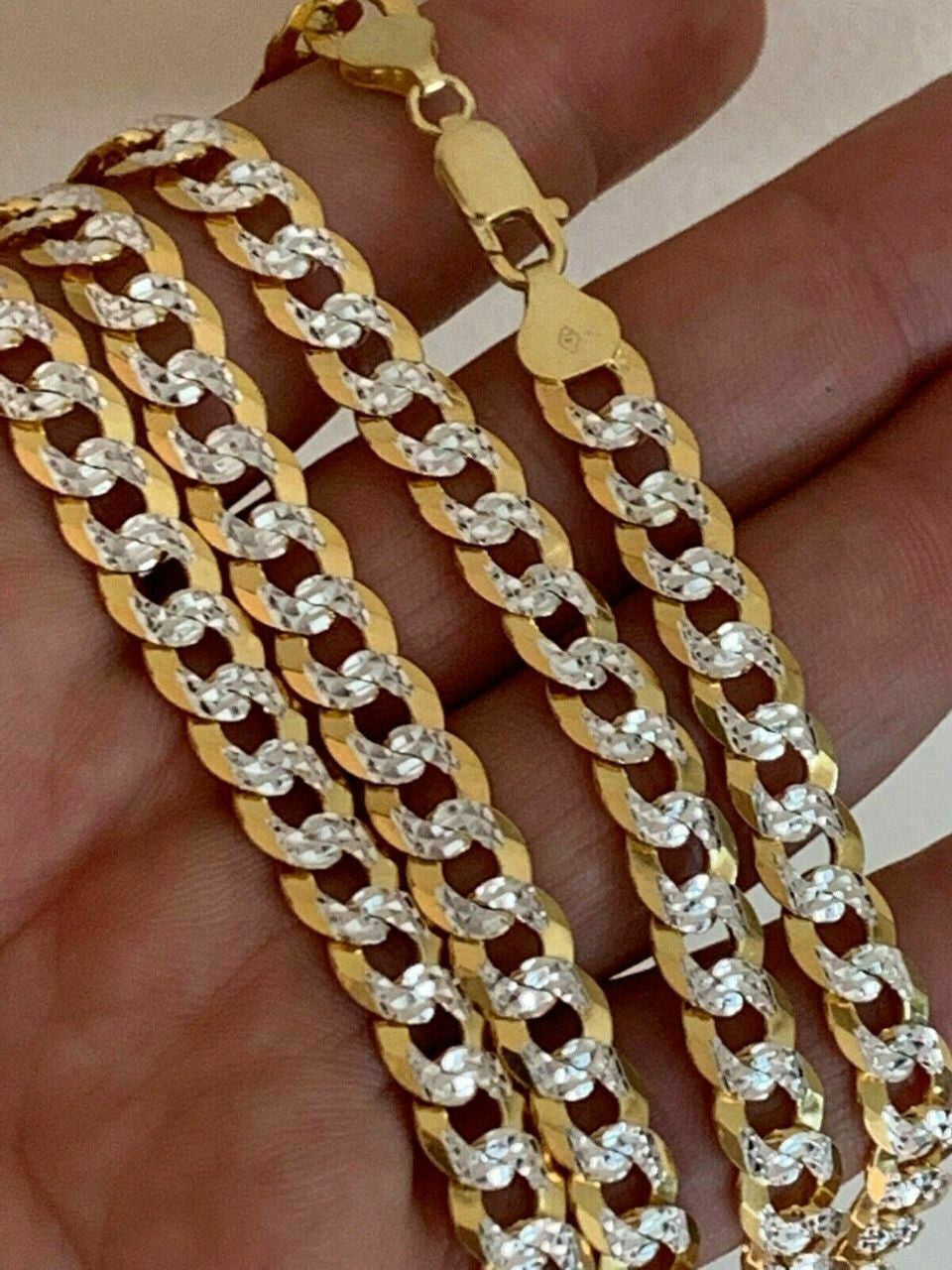 HarlemBling Mens Diamond Cut 8mm Cuban Chain 14k Gold Over Solid 925 Silver Two Tone ITALY