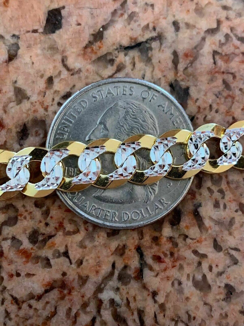 HarlemBling Mens Diamond Cut 8mm Cuban Chain 14k Gold Over Solid 925 Silver Two Tone ITALY