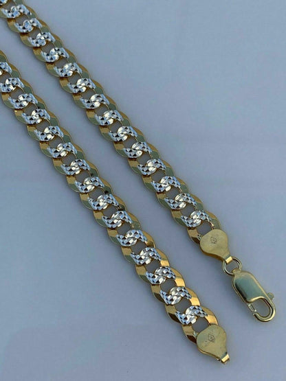 HarlemBling Mens Diamond Cut 8mm Cuban Chain 14k Gold Over Solid 925 Silver Two Tone ITALY