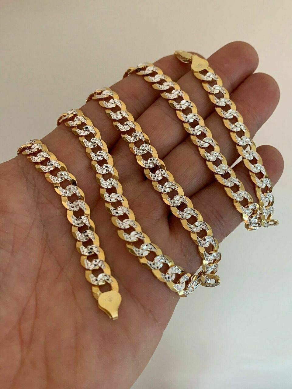 HarlemBling Mens Diamond Cut 8mm Cuban Chain 14k Gold Over Solid 925 Silver Two Tone ITALY