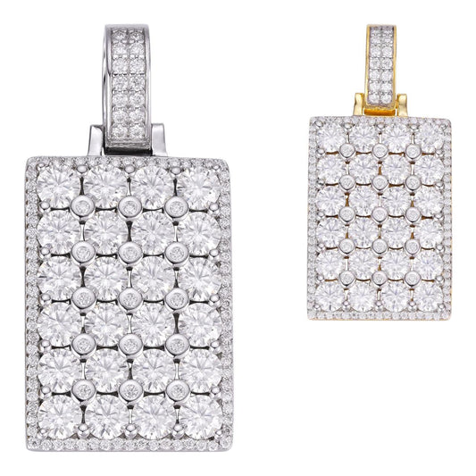 HarlemBling Men's Dog Tag Pendant ICY Diamond Pendant - 14k Gold Vermeil Or 925 Silver - CZ Stones - Small 1.5"