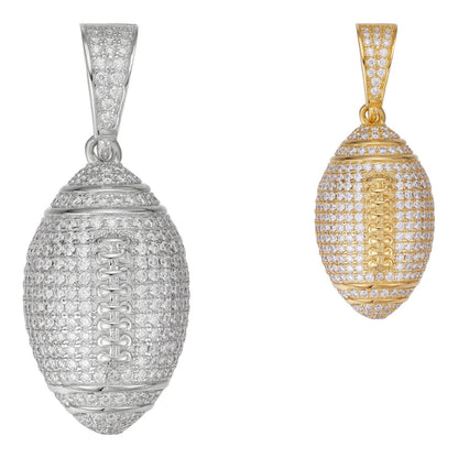 HarlemBling Men's Football Iced Out Pendant - 14k Gold Vermeil Or 925 Silver - CZ Stones - Small 1.25"