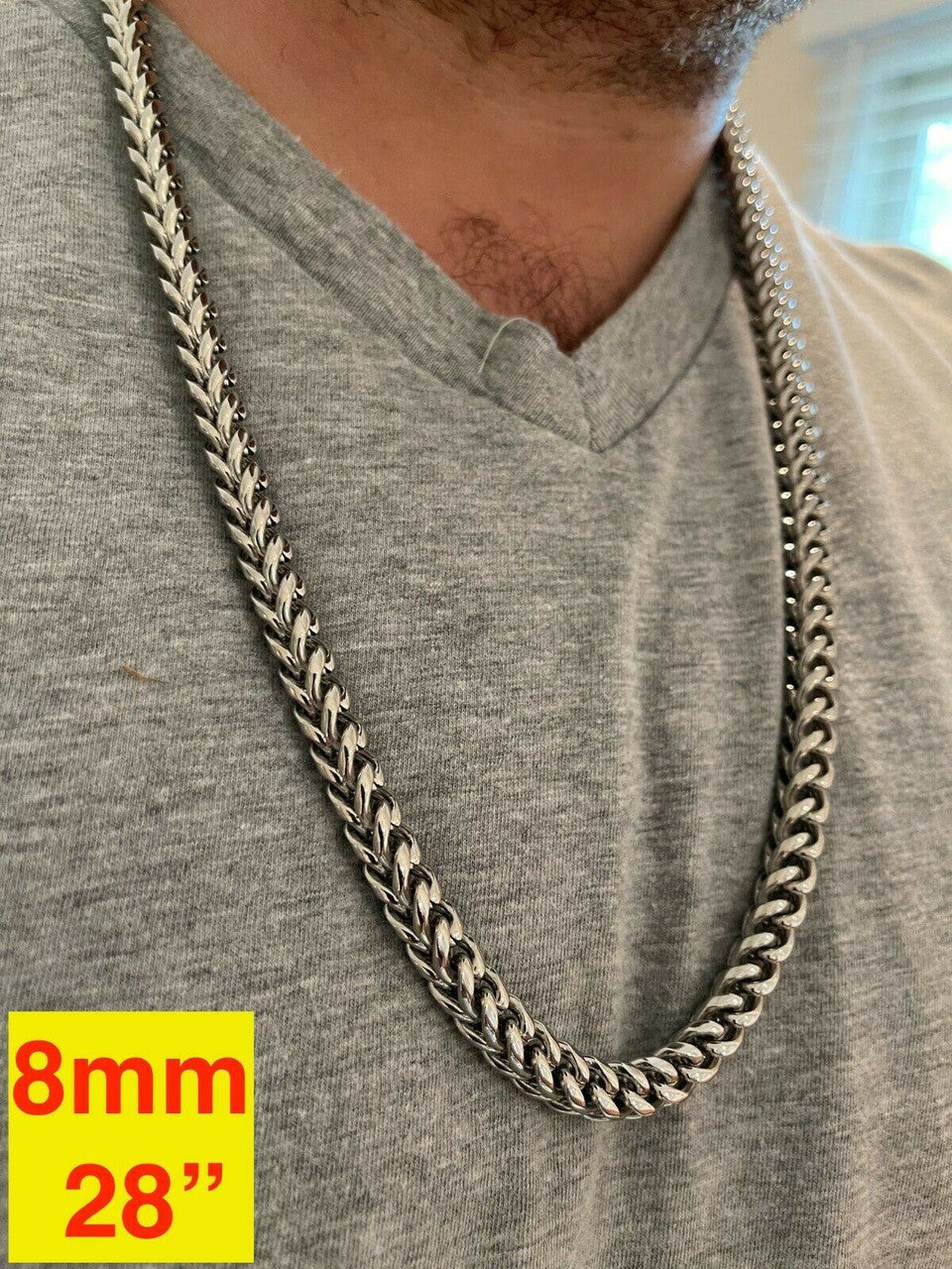 HarlemBling Mens Franco Chain Stainless Steel Necklace BEST QUALITY 18-30 3-8mm HEAVY