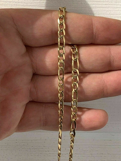 HarlemBling Mens Gold Figaro Chain 5mm 14k Yellow Gold Over Stainless Steel 18-30 Lengths