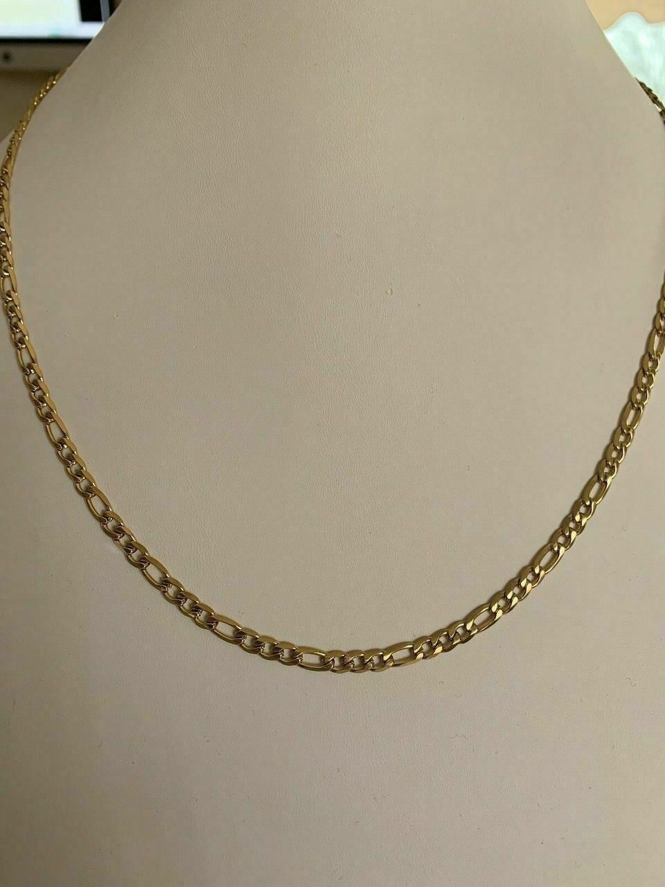 HarlemBling Mens Gold Figaro Chain 5mm 14k Yellow Gold Over Stainless Steel 18-30 Lengths
