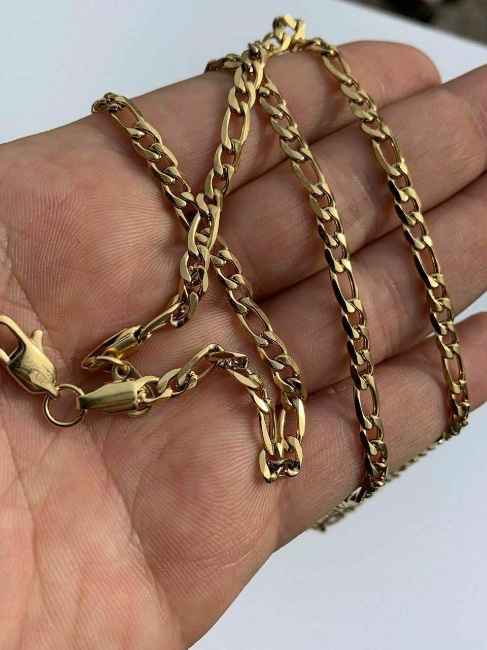 HarlemBling Mens Gold Figaro Chain 5mm 14k Yellow Gold Over Stainless Steel 18-30 Lengths