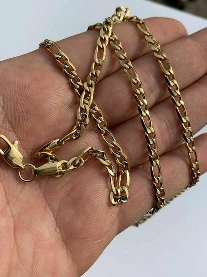 HarlemBling Mens Gold Figaro Chain 5mm 14k Yellow Gold Over Stainless Steel 18-30 Lengths