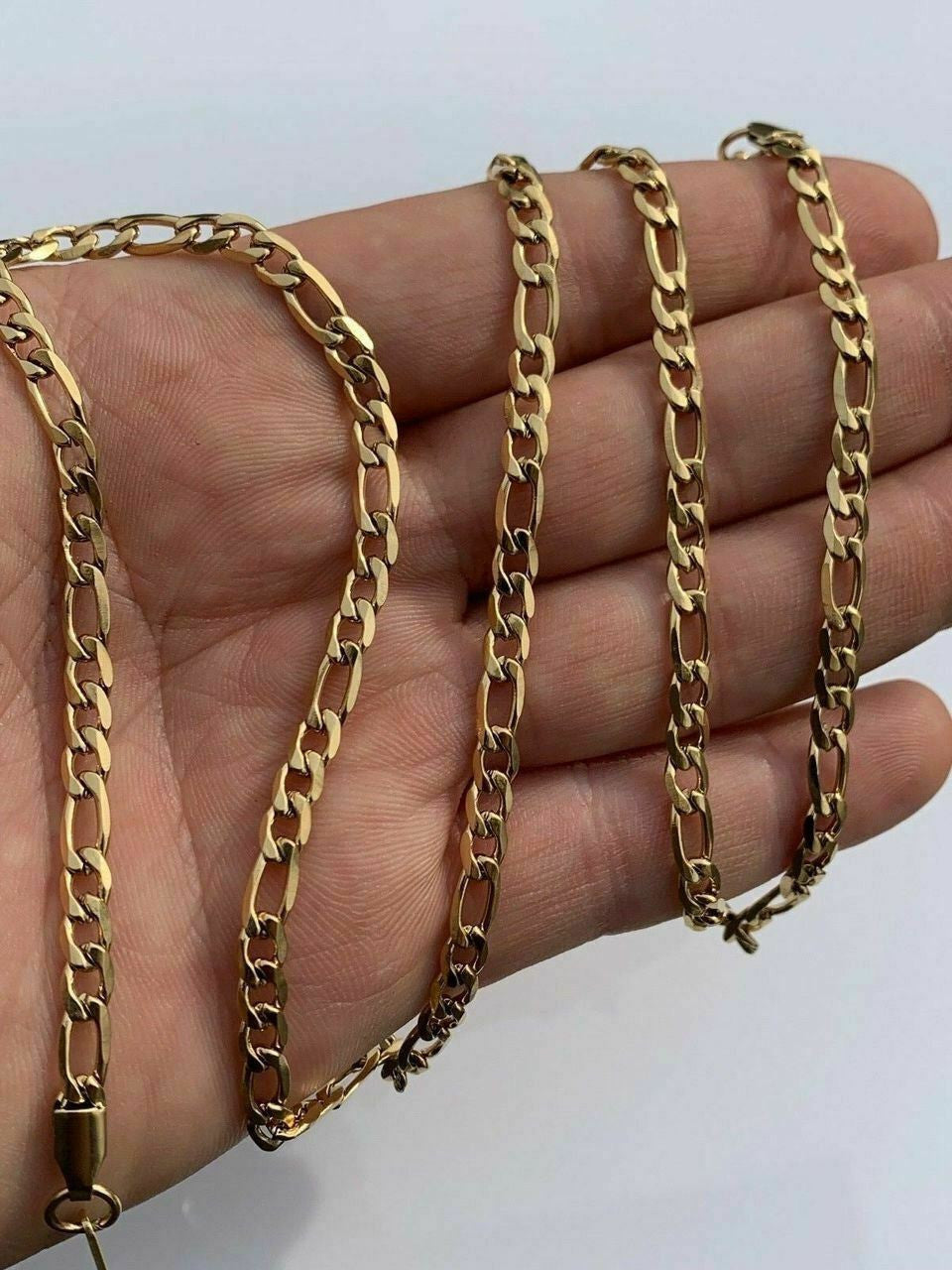 HarlemBling Mens Gold Figaro Chain 5mm 14k Yellow Gold Over Stainless Steel 18-30 Lengths