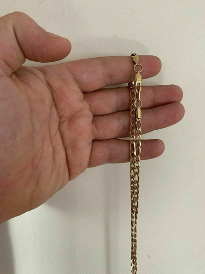 HarlemBling Mens Gold Figaro Chain 5mm 14k Yellow Gold Over Stainless Steel 18-30 Lengths