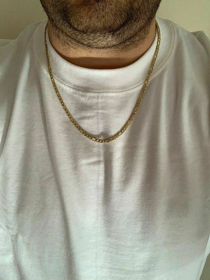 HarlemBling Mens Gold Figaro Chain 5mm 14k Yellow Gold Over Stainless Steel 18-30 Lengths