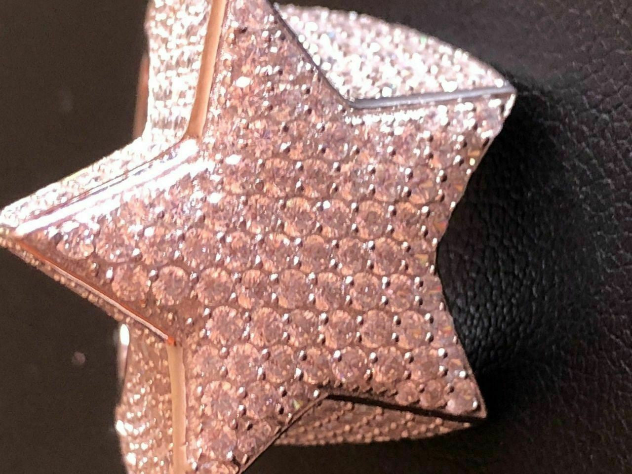 HarlemBling Mens Hip Hop 3D STAR Solid 925 Silver 5ct Diamond Pinky RING 14k Gold Real ICED