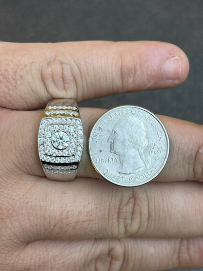 HarlemBling Mens Hip Hop Out Iced Moissanite Ring Real 925 Silver Pinky Passes Diamond Test