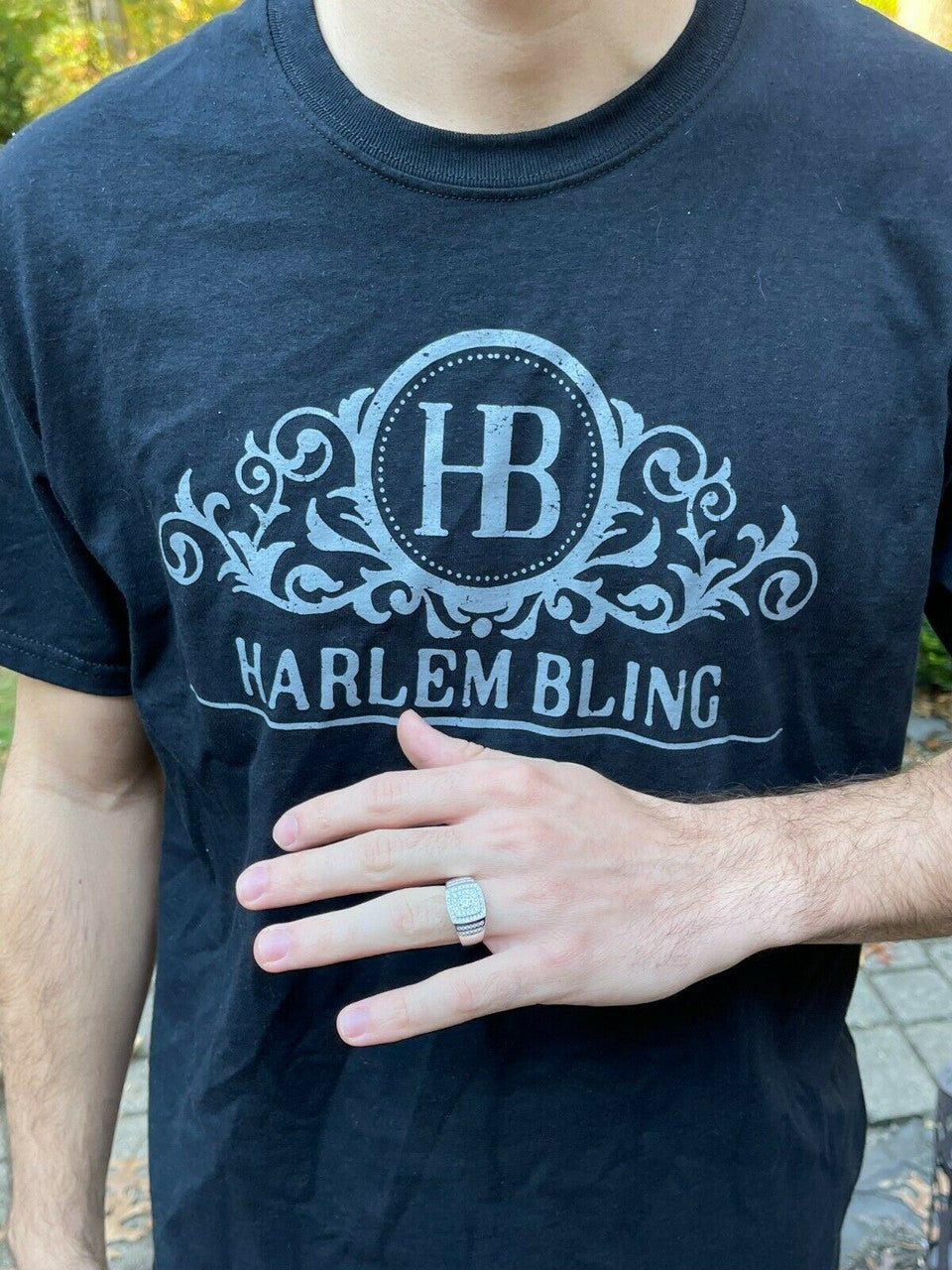 HarlemBling Mens Hip Hop Out Iced Moissanite Ring Real 925 Silver Pinky Passes Diamond Test