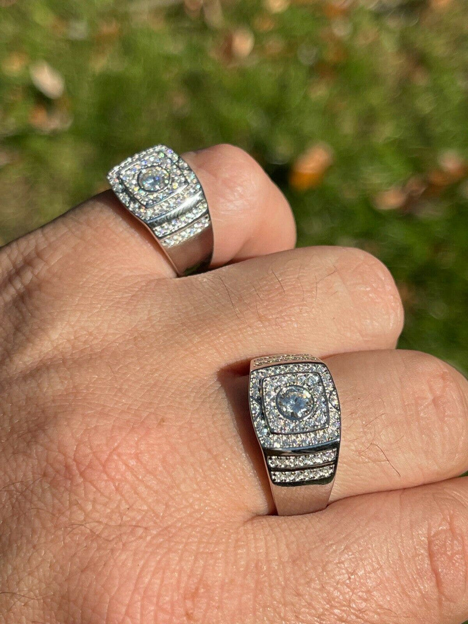 HarlemBling Mens Hip Hop Out Iced Moissanite Ring Real 925 Silver Pinky Passes Diamond Test