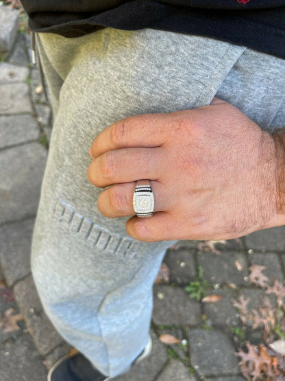 HarlemBling Mens Hip Hop Out Iced Moissanite Ring Real 925 Silver Pinky Passes Diamond Test