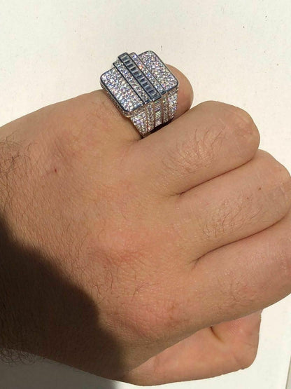 HarlemBling Mens Hip Hop REAL ICY Solid 925 Silver 5ct Baguette CZ Pinky RING 14k Gold