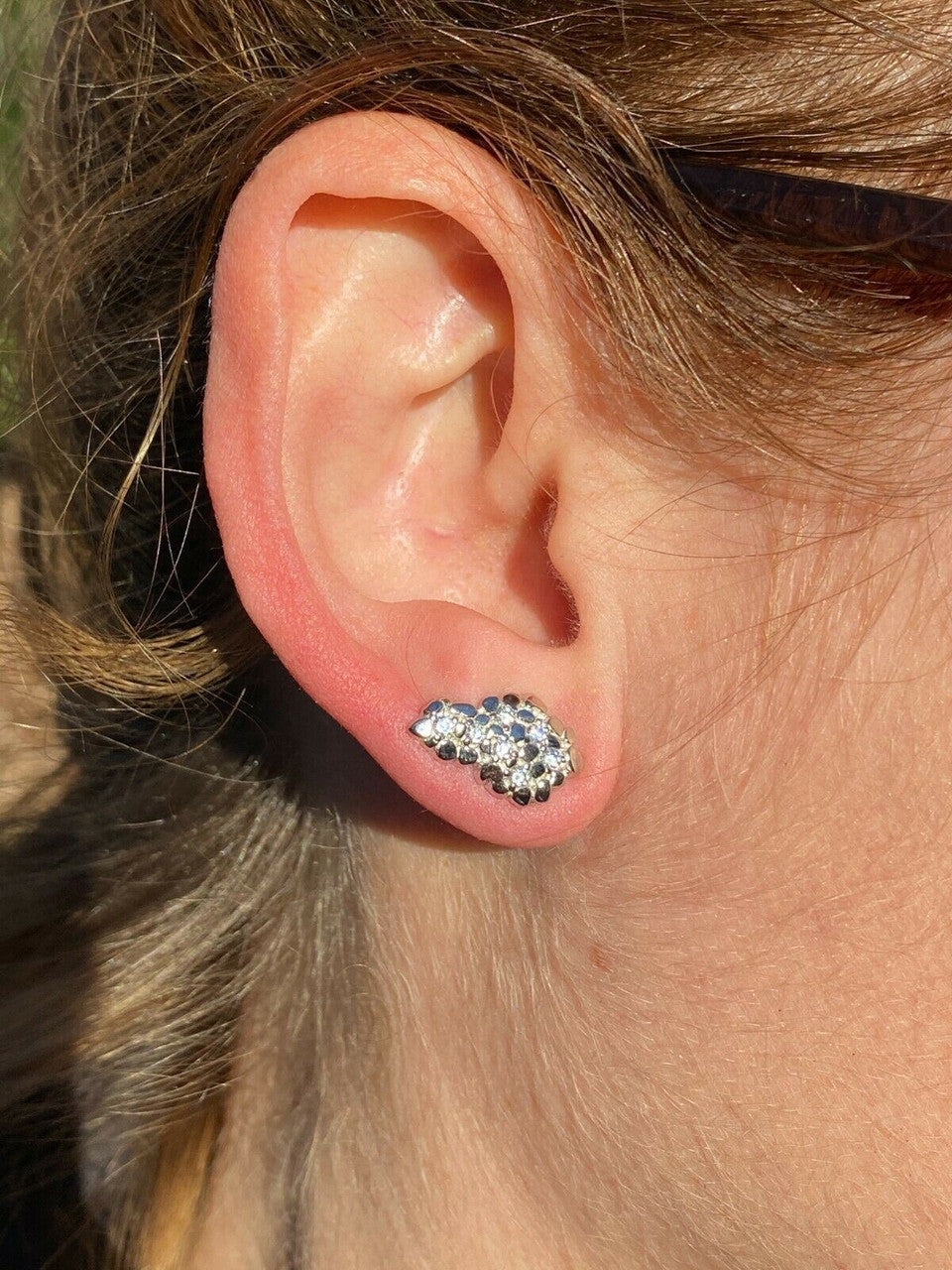 HarlemBling Mens HipHop Real Solid 925 Sterling Silver Gold Nugget Earrings Large Iced Studs