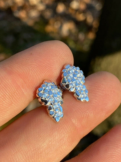 HarlemBling Mens HipHop Real Solid 925 Sterling Silver Gold Nugget Earrings Large Iced Studs