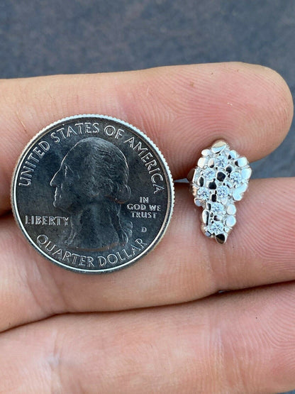 HarlemBling Mens HipHop Real Solid 925 Sterling Silver Gold Nugget Earrings Large Iced Studs