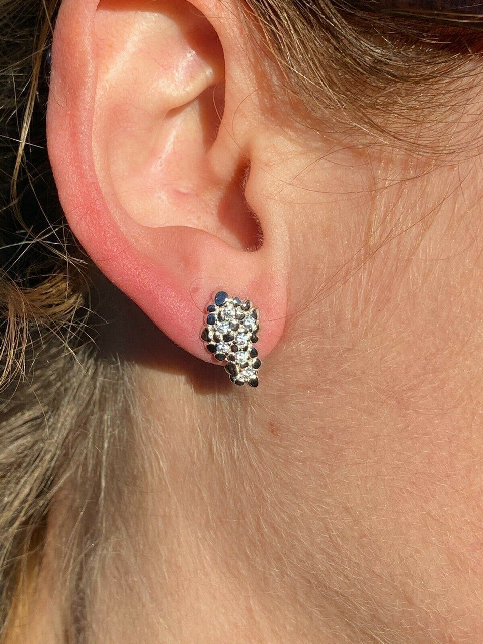 HarlemBling Mens HipHop Real Solid 925 Sterling Silver Gold Nugget Earrings Large Iced Studs