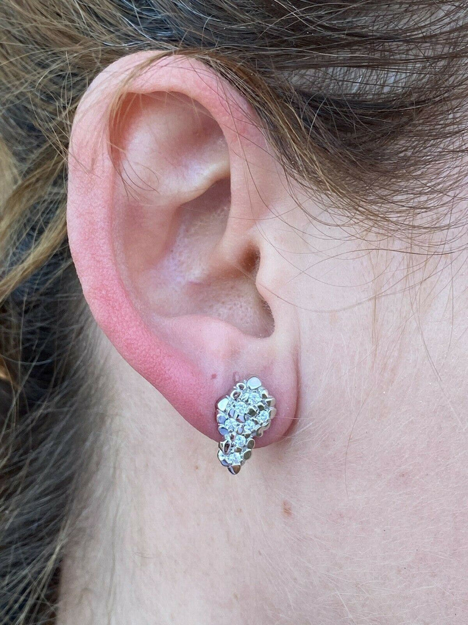 HarlemBling Mens HipHop Real Solid 925 Sterling Silver Gold Nugget Earrings Large Iced Studs