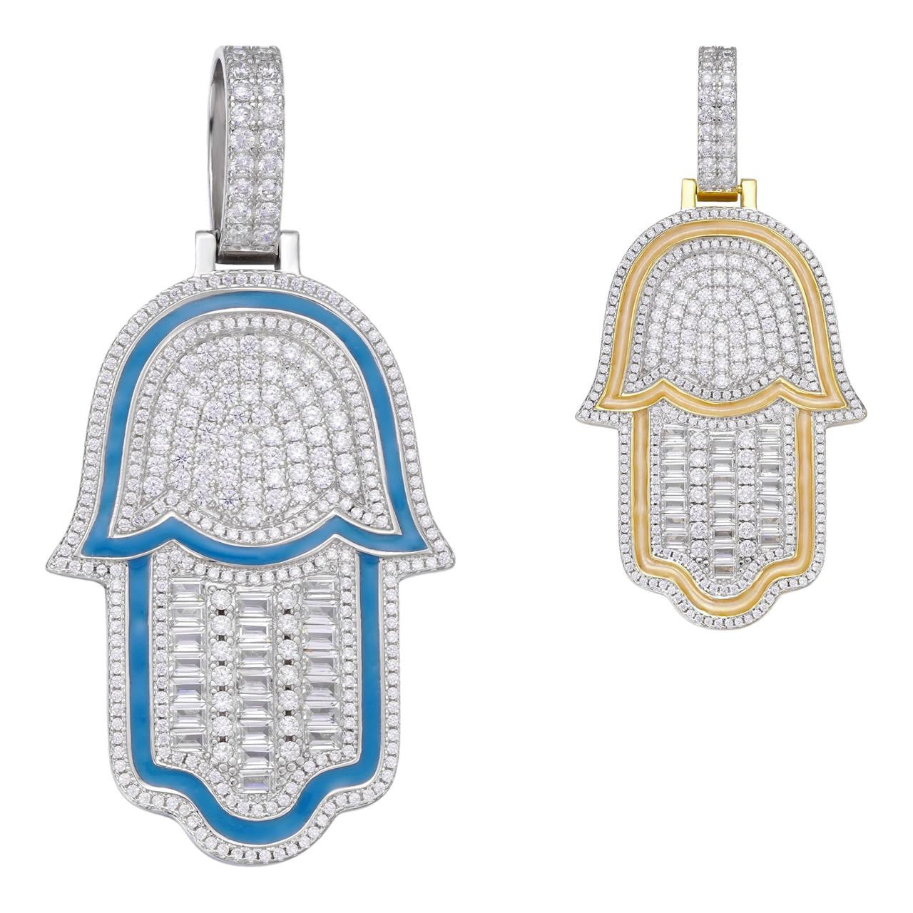 HarlemBling Mens Holy Land Hamsa Hand Pendant - 14k Gold Vermeil Or 925 Silver - Large 2.5"
