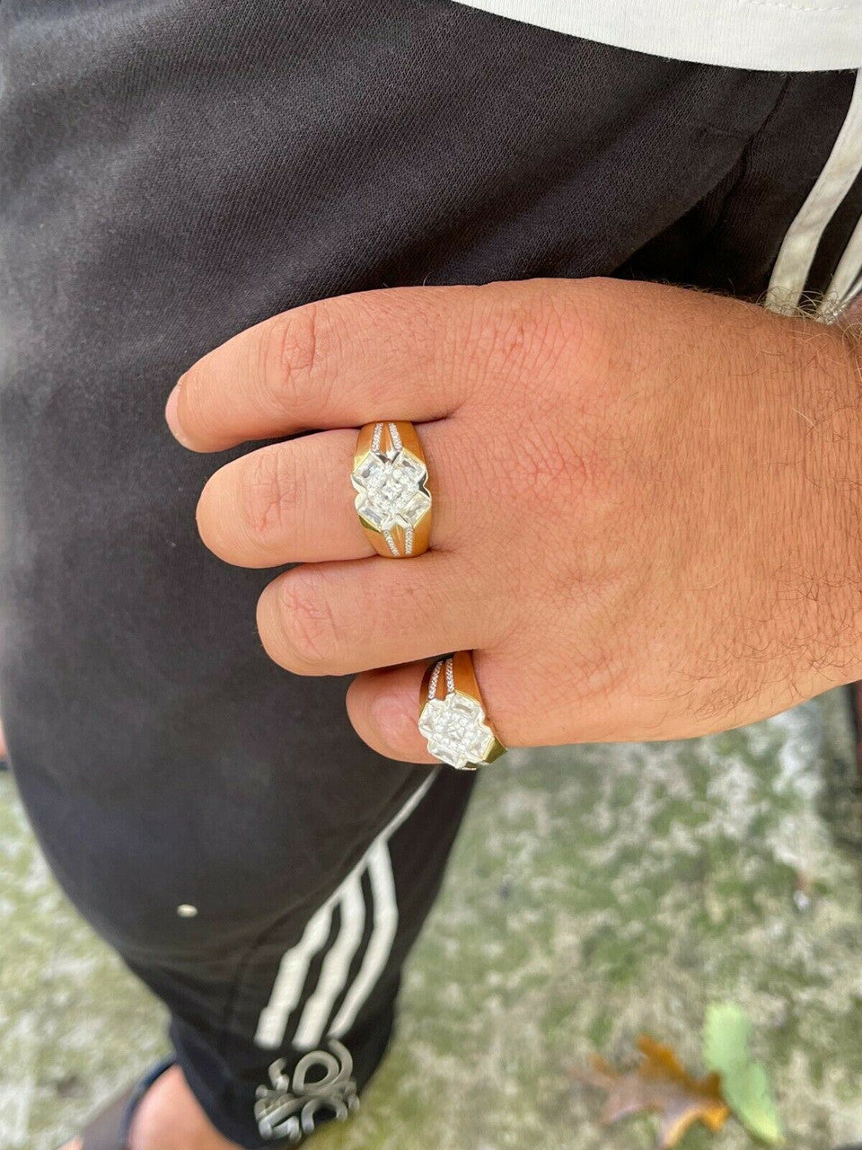 HarlemBling Mens Iced 14k Gold and Real Solid 925 Silver Diamond RING Size 6 7 8 9 10 11 12