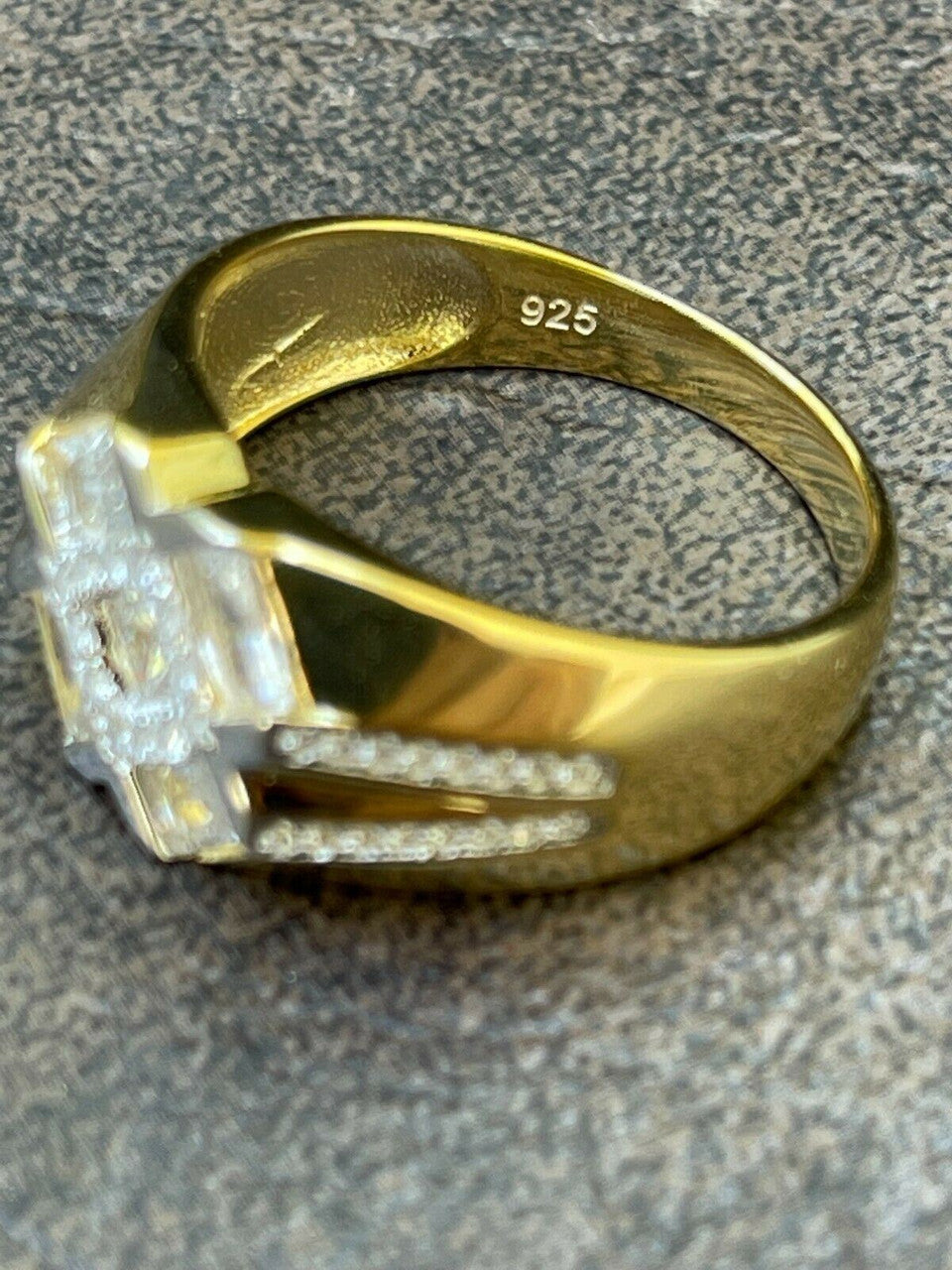 HarlemBling Mens Iced 14k Gold and Real Solid 925 Silver Diamond RING Size 6 7 8 9 10 11 12