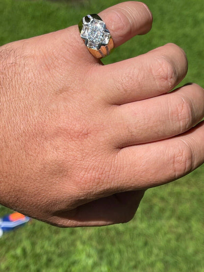 HarlemBling Mens Iced 14k Gold and Real Solid 925 Silver Diamond RING Size 6 7 8 9 10 11 12