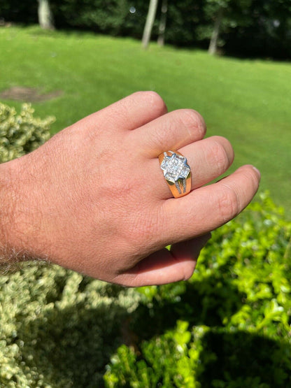 HarlemBling Mens Iced 14k Gold and Real Solid 925 Silver Diamond RING Size 6 7 8 9 10 11 12