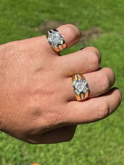 HarlemBling Mens Iced 14k Gold and Real Solid 925 Silver Diamond RING Size 6 7 8 9 10 11 12