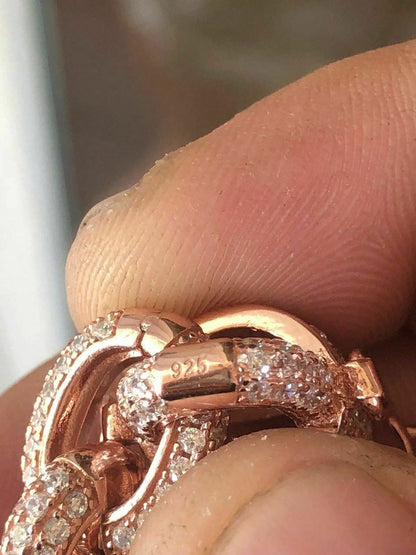 HarlemBling Mens Iced Hip Hop Rolo Bracelet Rose Gold and Real Solid 925 Silver Diamonds 12mm