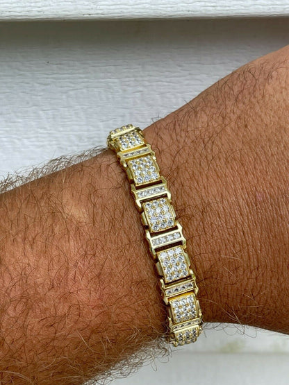 HarlemBling Mens Iced Presidential Bracelet 14k Yellow Gold Over Solid 925 Silver Diamonds