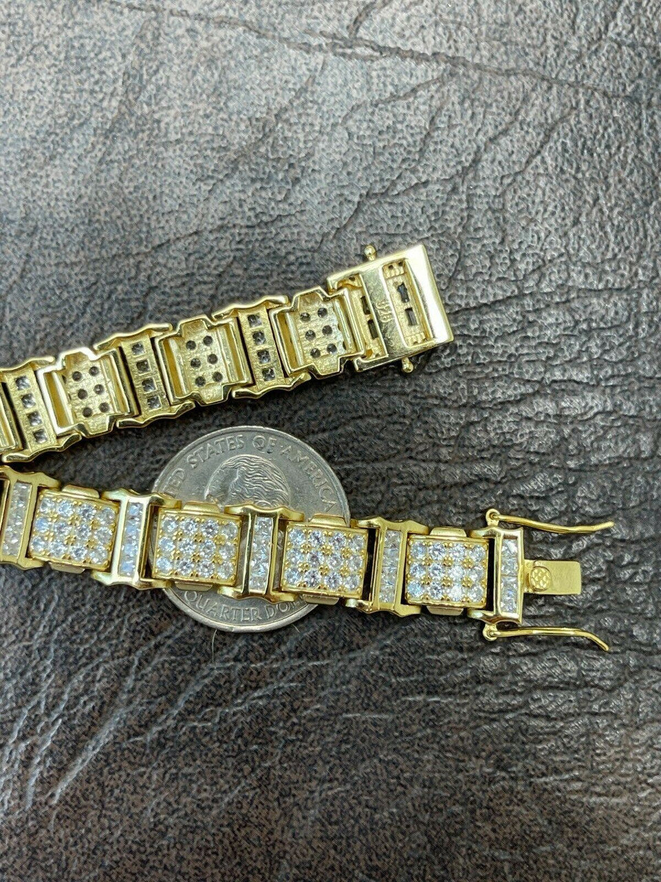 HarlemBling Mens Iced Presidential Bracelet 14k Yellow Gold Over Solid 925 Silver Diamonds