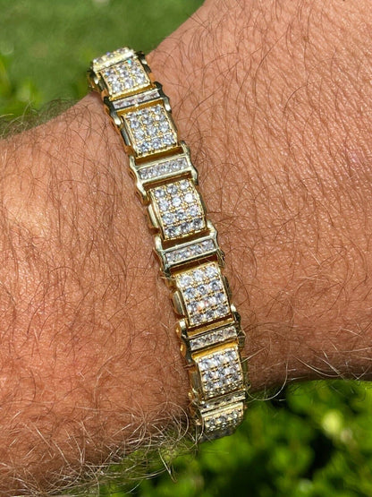 HarlemBling Mens Iced Presidential Bracelet 14k Yellow Gold Over Solid 925 Silver Diamonds