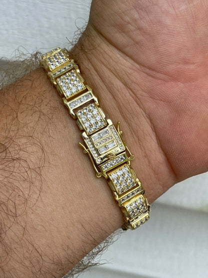 HarlemBling Mens Iced Presidential Bracelet 14k Yellow Gold Over Solid 925 Silver Diamonds