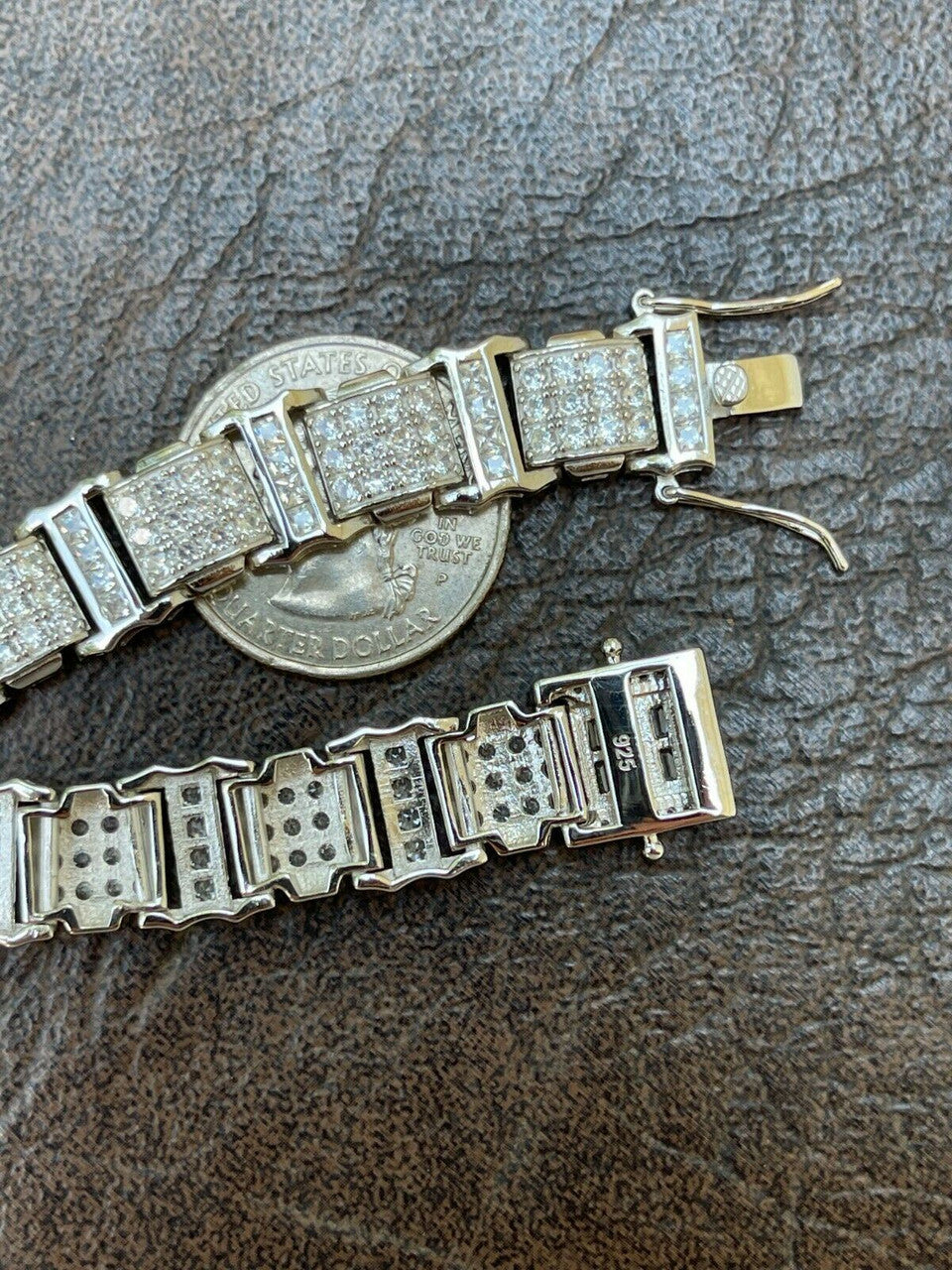 HarlemBling Mens Iced Presidential Bracelet Solid 925 Sterling Silver Diamonds