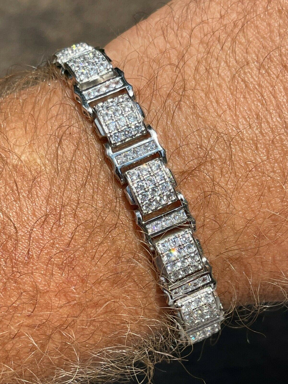 HarlemBling Mens Iced Presidential Bracelet Solid 925 Sterling Silver Diamonds