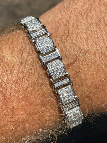 HarlemBling Mens Iced Presidential Bracelet Solid 925 Sterling Silver Diamonds
