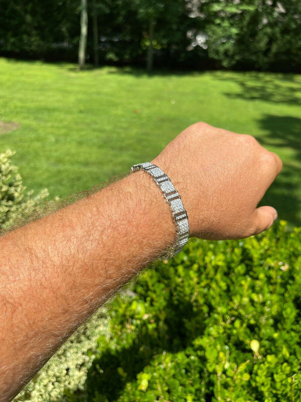 HarlemBling Mens Iced Presidential Bracelet Solid 925 Sterling Silver Diamonds