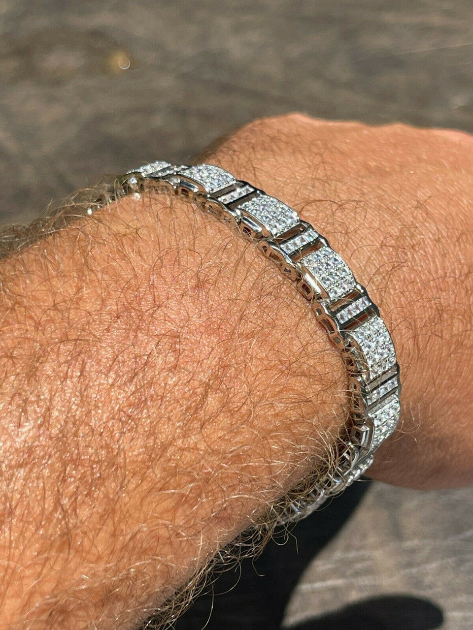 HarlemBling Mens Iced Presidential Bracelet Solid 925 Sterling Silver Diamonds
