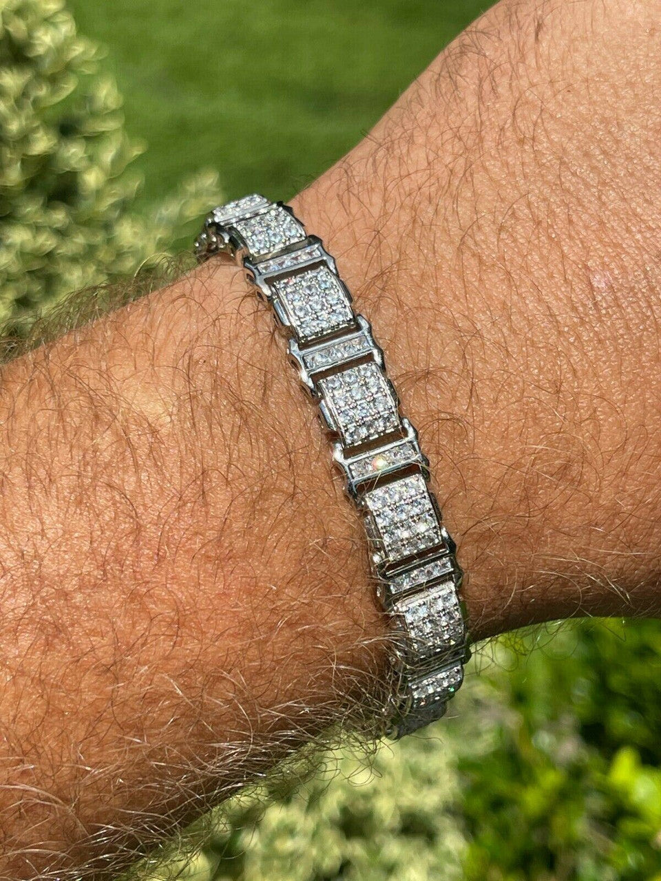 HarlemBling Mens Iced Presidential Bracelet Solid 925 Sterling Silver Diamonds