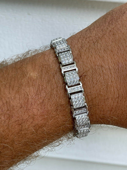 HarlemBling Mens Iced Presidential Bracelet Solid 925 Sterling Silver Diamonds