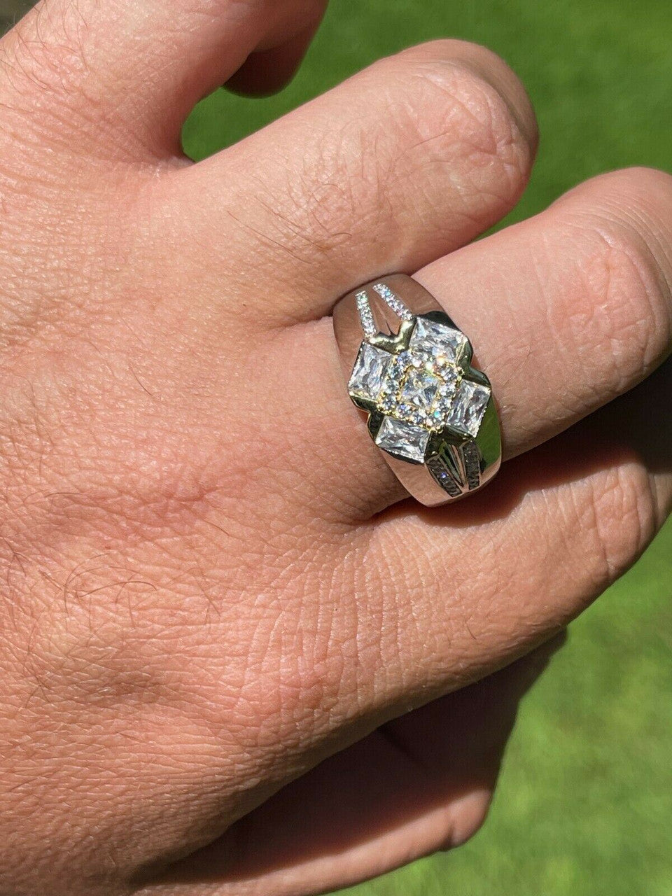 HarlemBling Mens Iced Real Solid 925 Silver Hip Hop Diamond RING Size 6 7 8 9 10 11 12 13